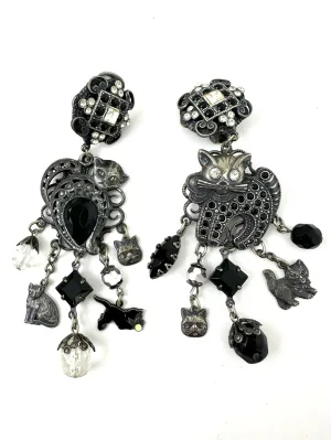 Rhinestone Cat Dangle Clip-Ons