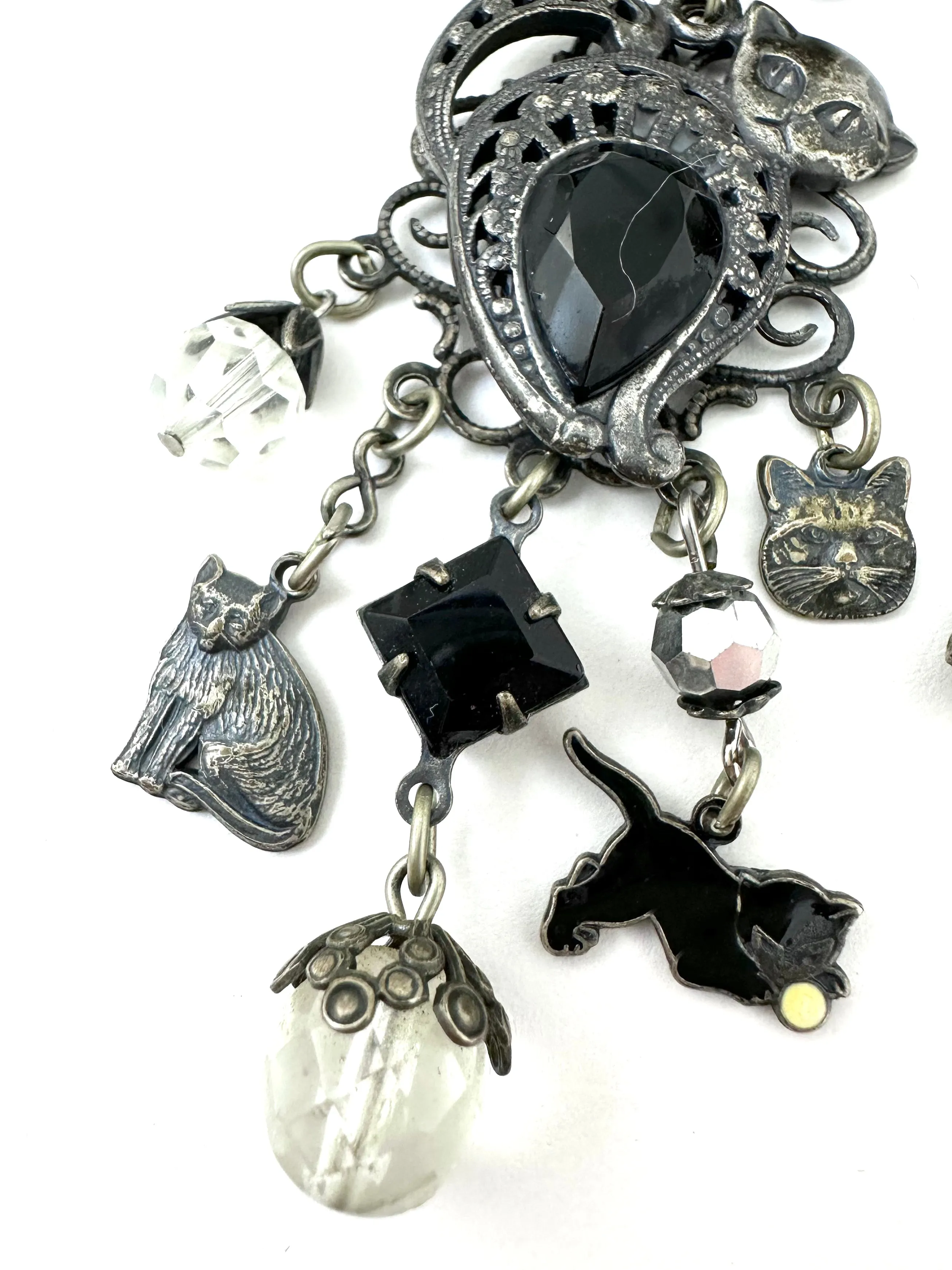 Rhinestone Cat Dangle Clip-Ons