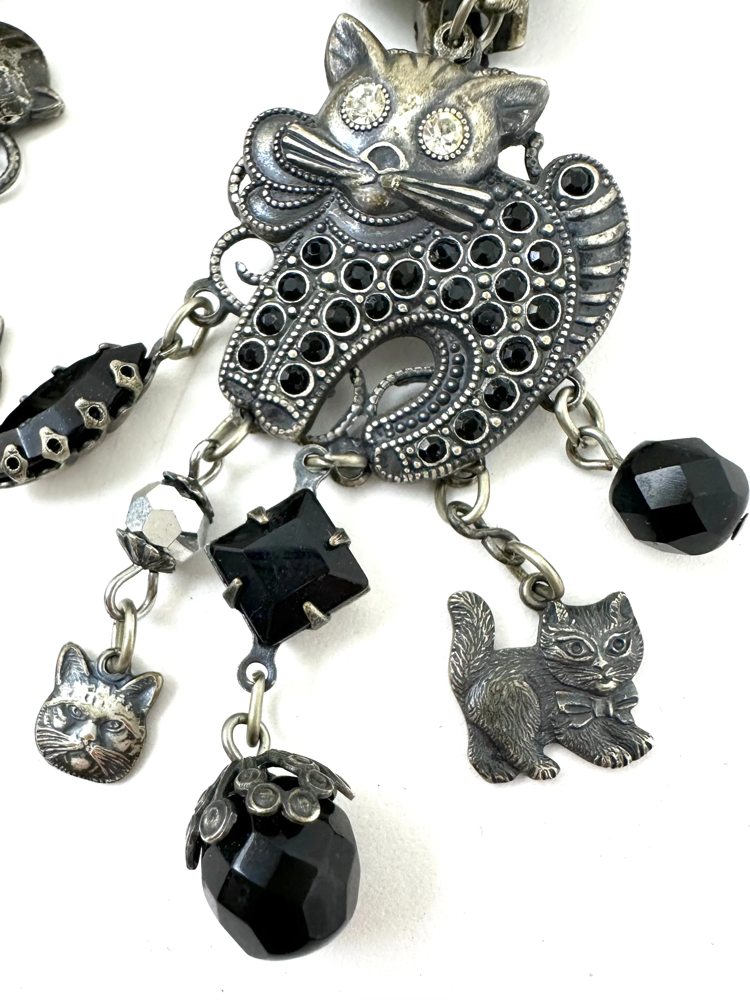 Rhinestone Cat Dangle Clip-Ons