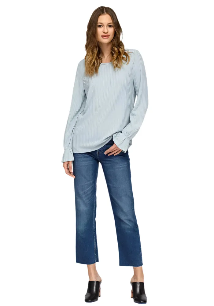 Ribbed Knit Top With Gathered Bell Cuff