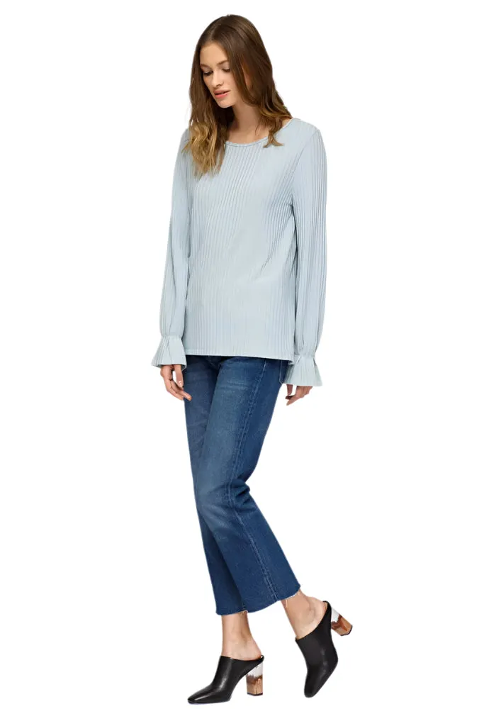 Ribbed Knit Top With Gathered Bell Cuff