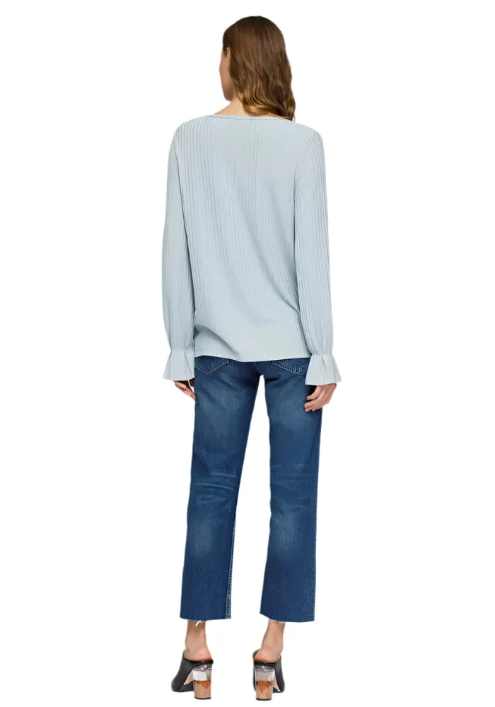 Ribbed Knit Top With Gathered Bell Cuff