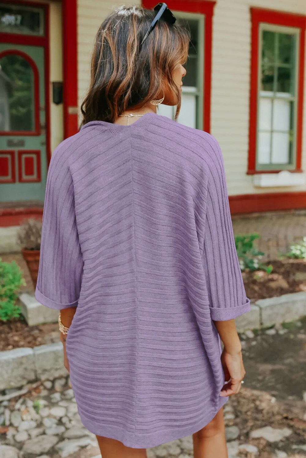 Ribbed Open Front Knit Cardigan