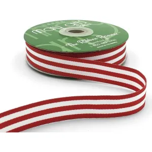 Ribbon - 7/8 Inch Grosgrain Horizontal Stripes Ribbon with Woven Edge / Red