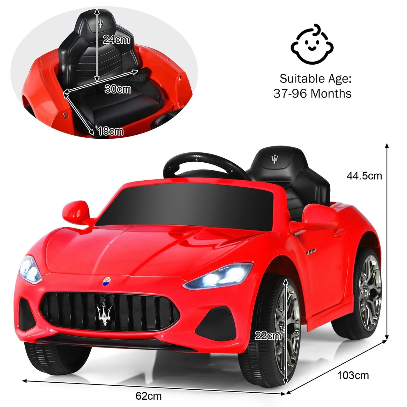 Ride On Electric Toy Car | 12V | Remote Control with LED Lights | Horn | Radio & Music | 3 Colour Options