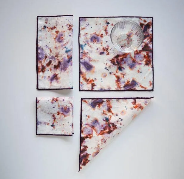 Rose Marble Cocktail Napkins with Maroon Trim