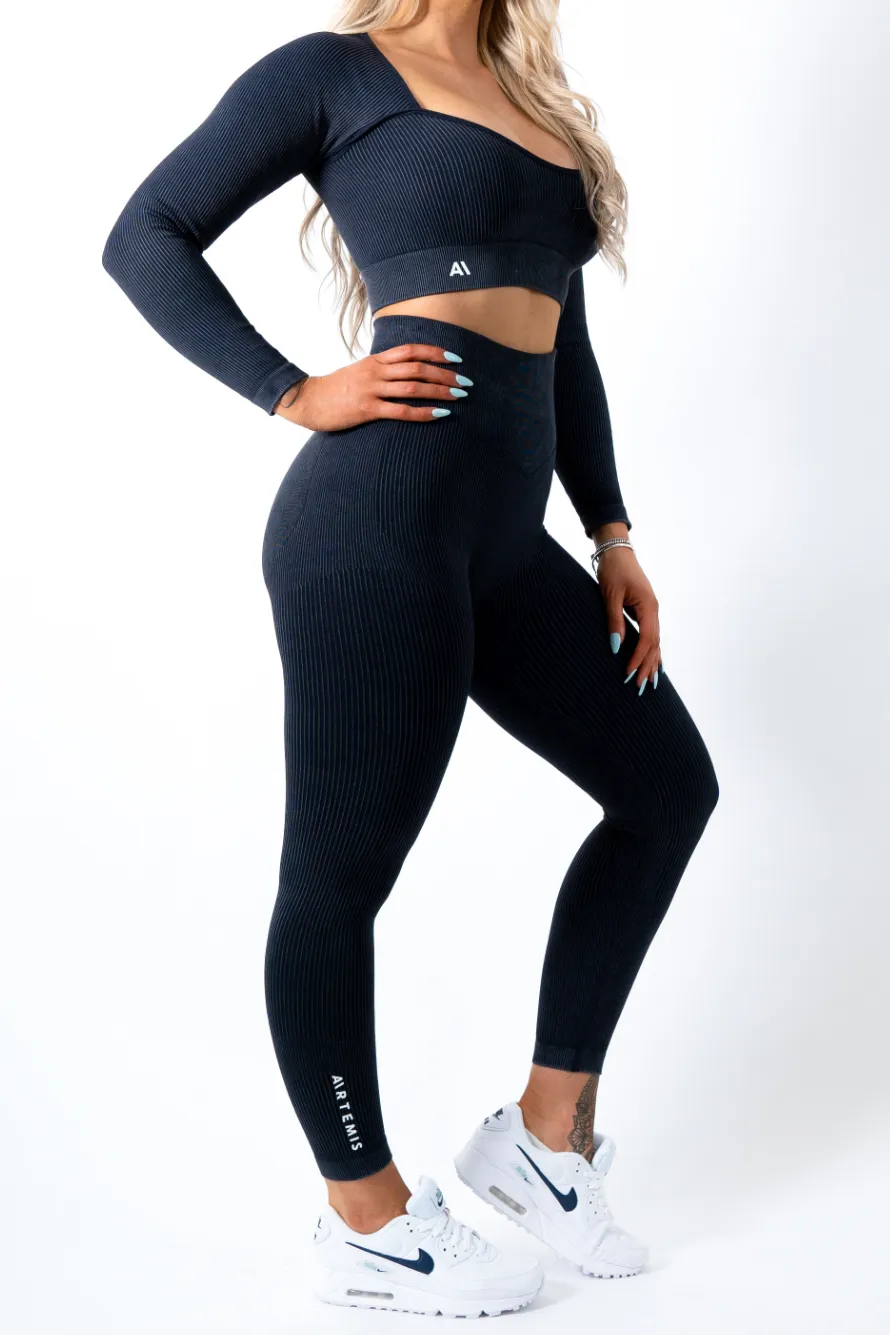 Ruby Rib Long Sleeve Crop Top Black