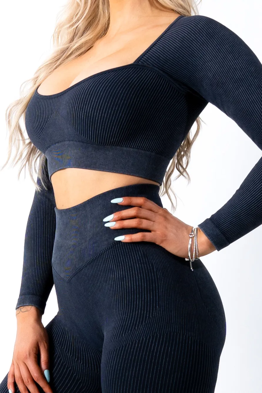 Ruby Rib Long Sleeve Crop Top Black