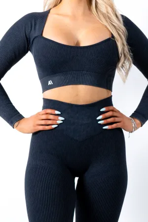 Ruby Rib Long Sleeve Crop Top Black