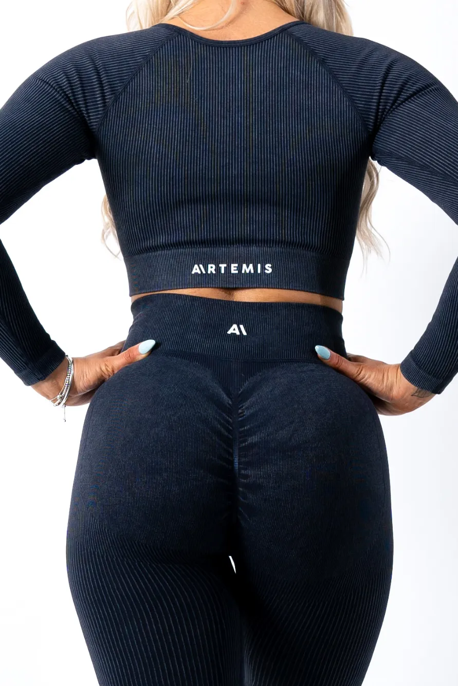 Ruby Rib Long Sleeve Crop Top Black