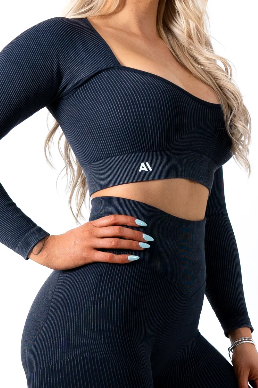 Ruby Rib Long Sleeve Crop Top Black