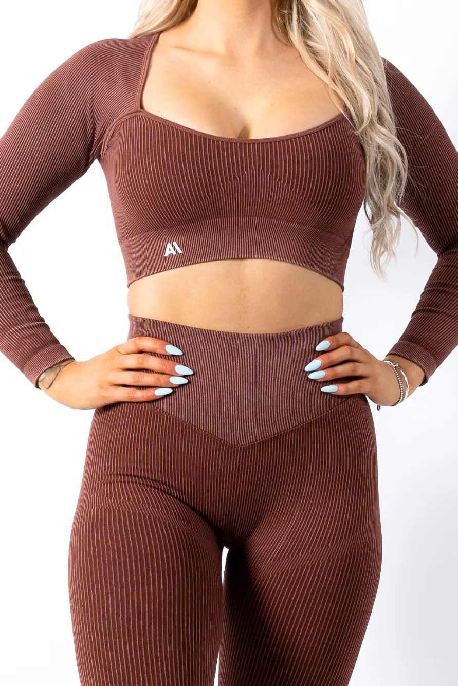 Ruby Rib Long Sleeve Crop Top Brown