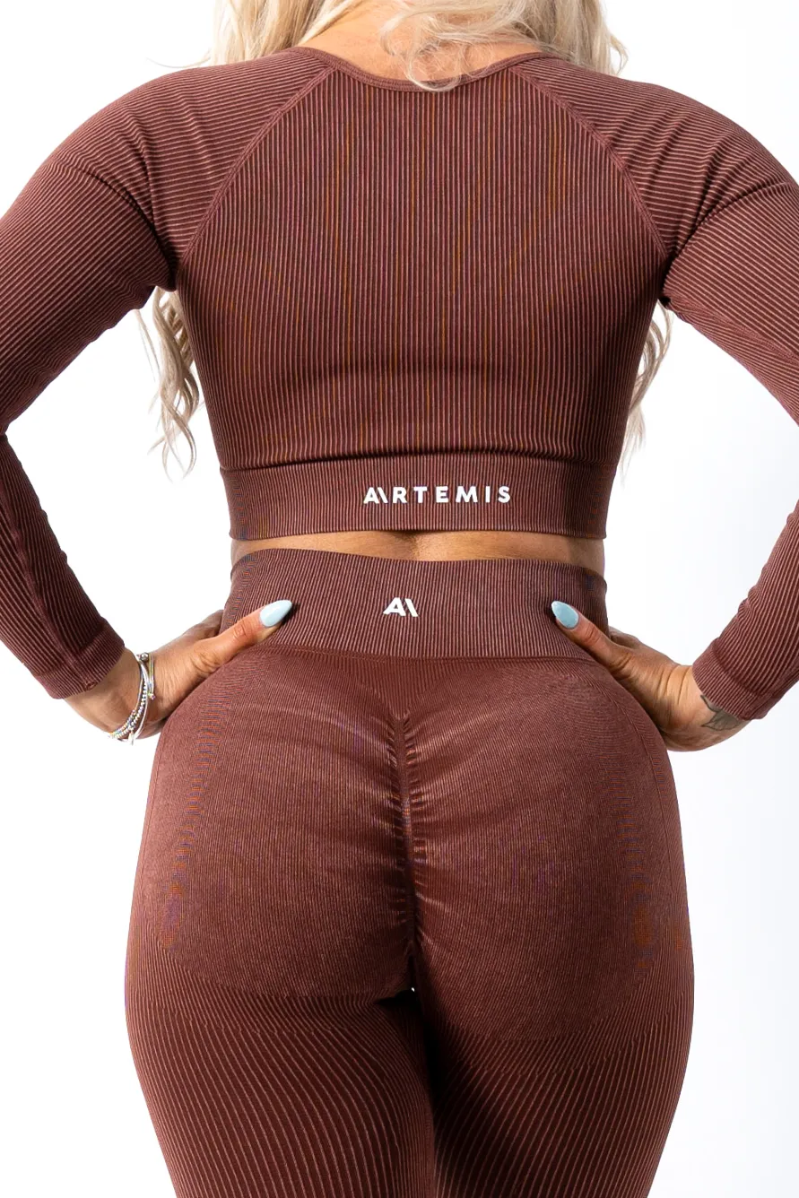 Ruby Rib Long Sleeve Crop Top Brown