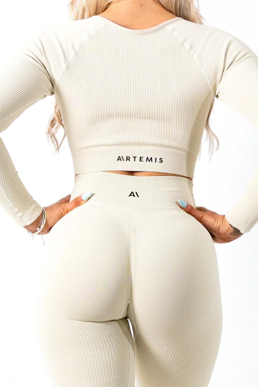 Ruby Rib Long Sleeve Crop Top Cream