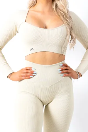 Ruby Rib Long Sleeve Crop Top Cream