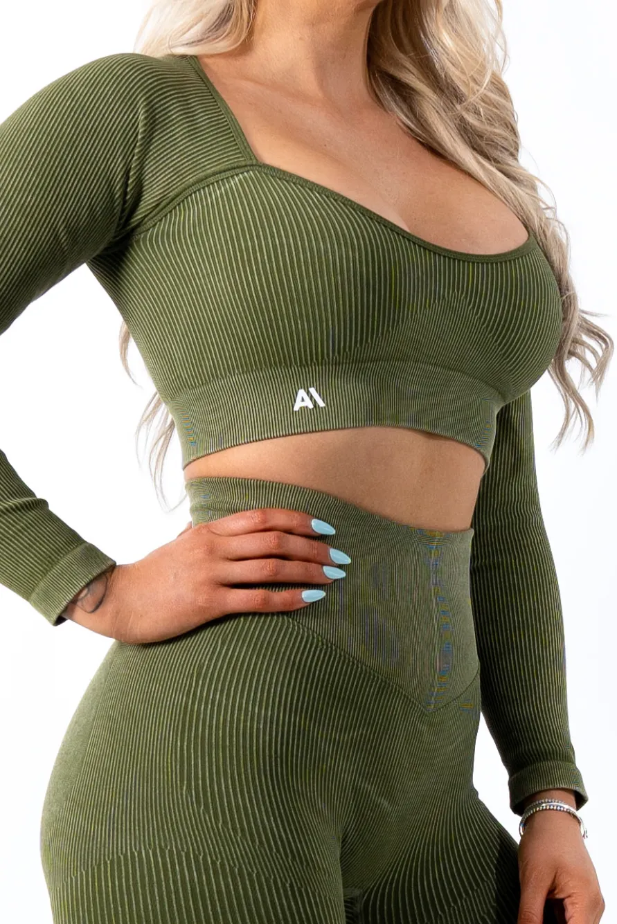 Ruby Rib Long Sleeve Crop Top Green