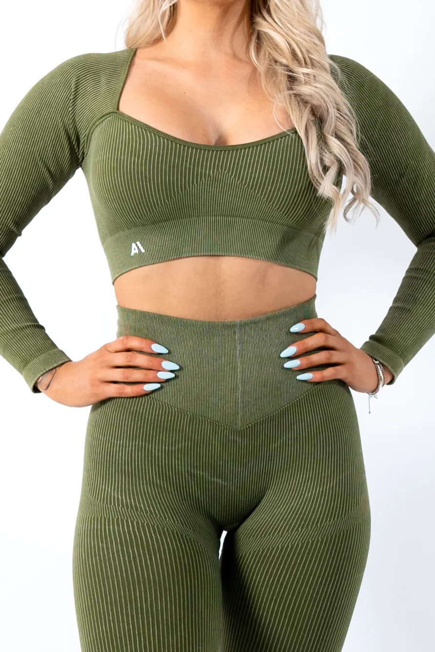 Ruby Rib Long Sleeve Crop Top Green