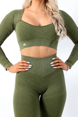 Ruby Rib Long Sleeve Crop Top Green