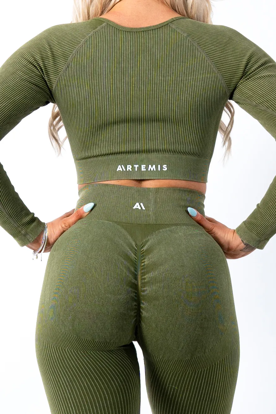 Ruby Rib Long Sleeve Crop Top Green