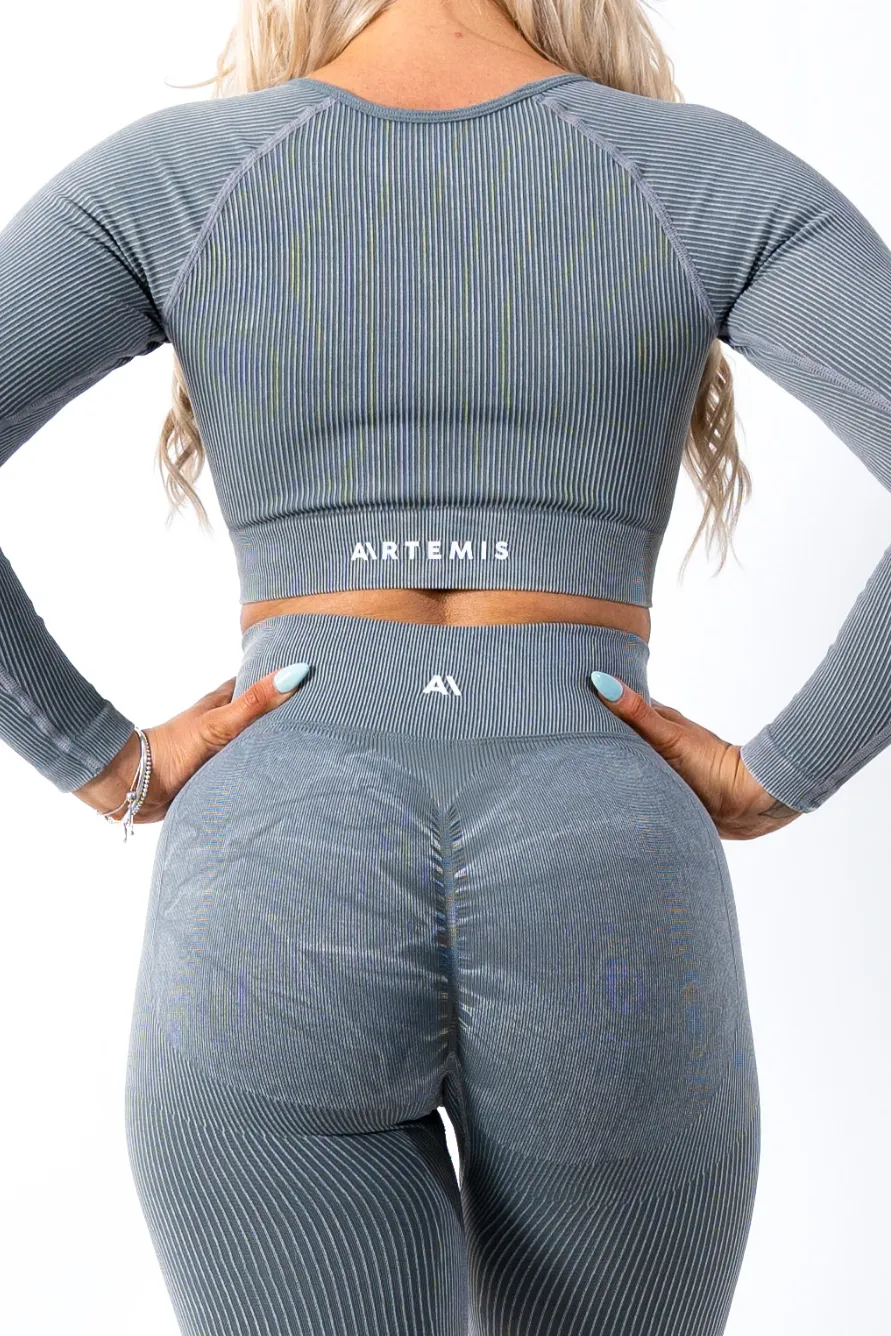 Ruby Rib Long Sleeve Crop Top Grey