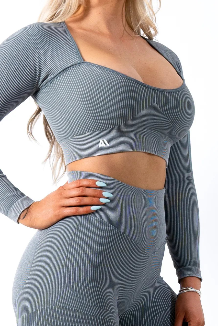 Ruby Rib Long Sleeve Crop Top Grey
