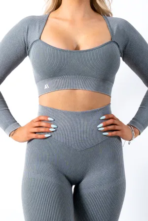 Ruby Rib Long Sleeve Crop Top Grey