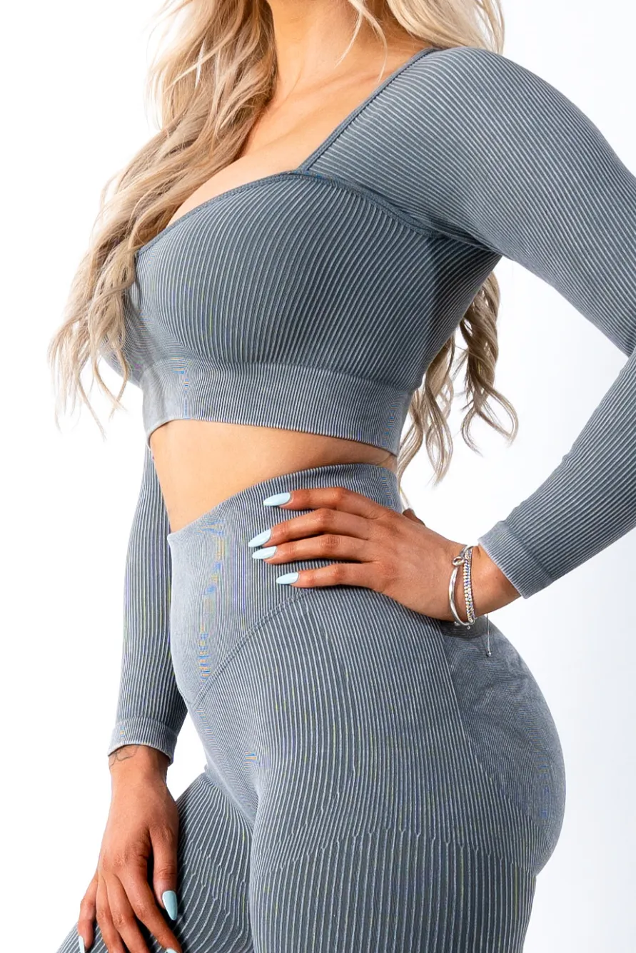Ruby Rib Long Sleeve Crop Top Grey