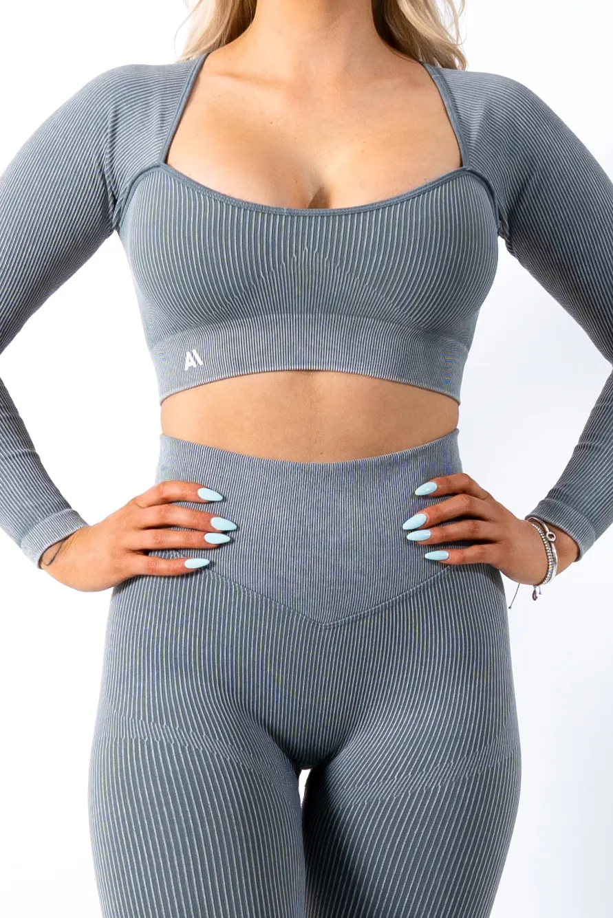 Ruby Rib Long Sleeve Crop Top Grey