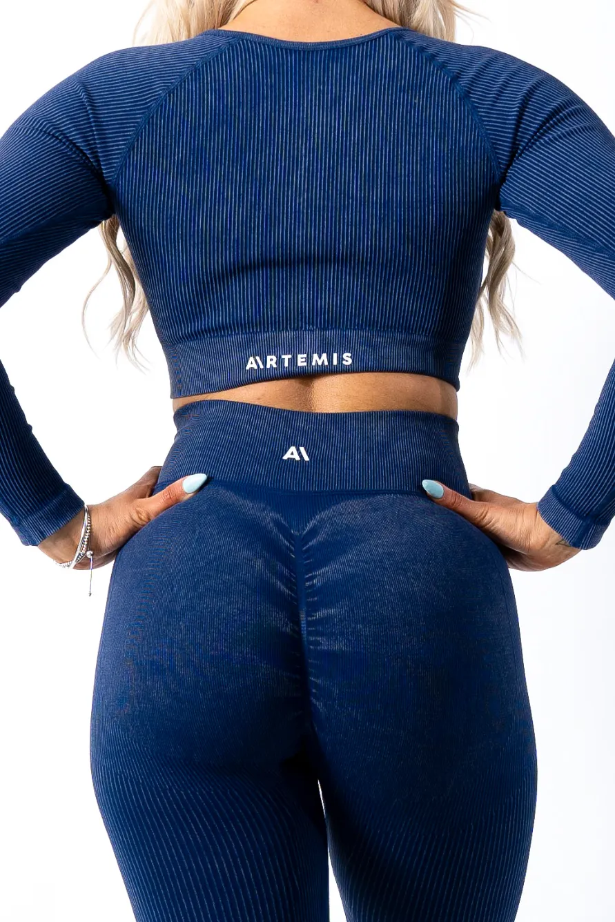 Ruby Rib Long Sleeve Crop Top Navy