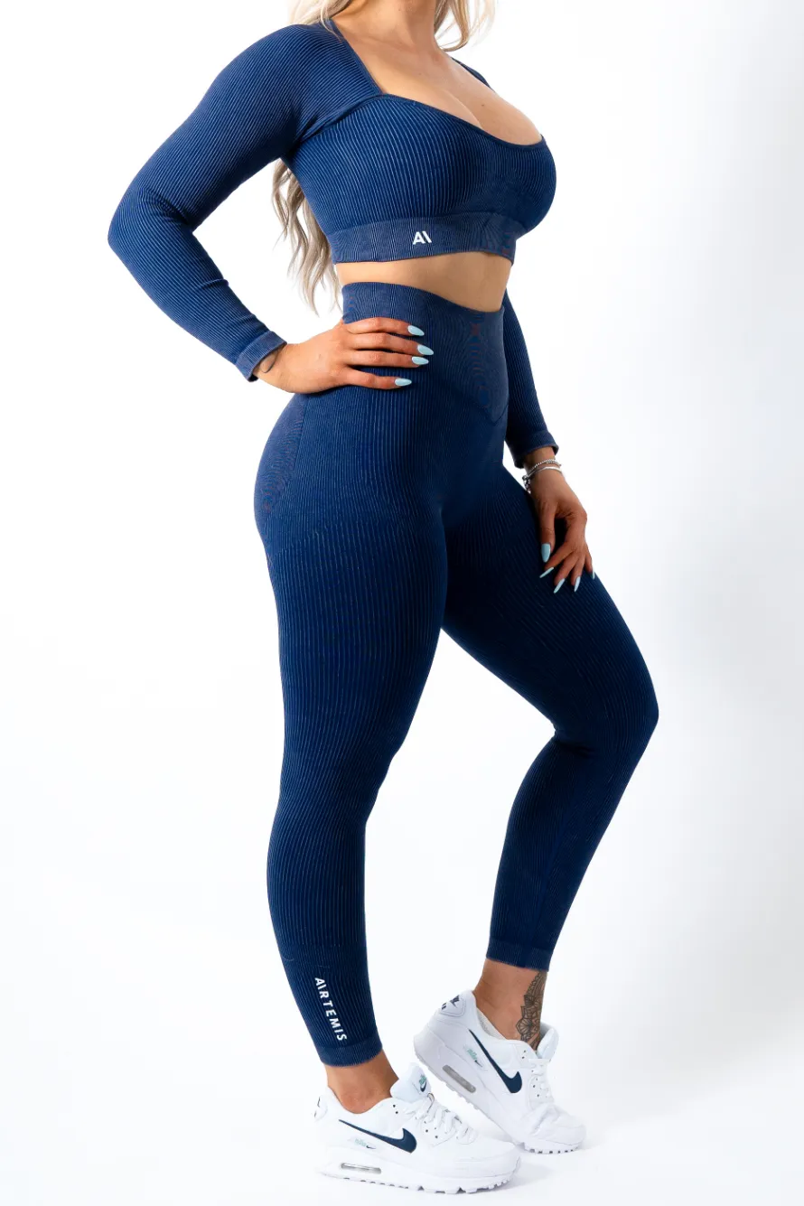 Ruby Rib Long Sleeve Crop Top Navy