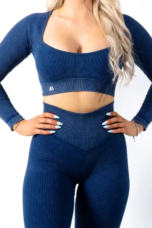 Ruby Rib Long Sleeve Crop Top Navy