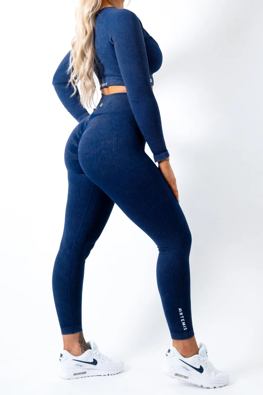 Ruby Rib Long Sleeve Crop Top Navy