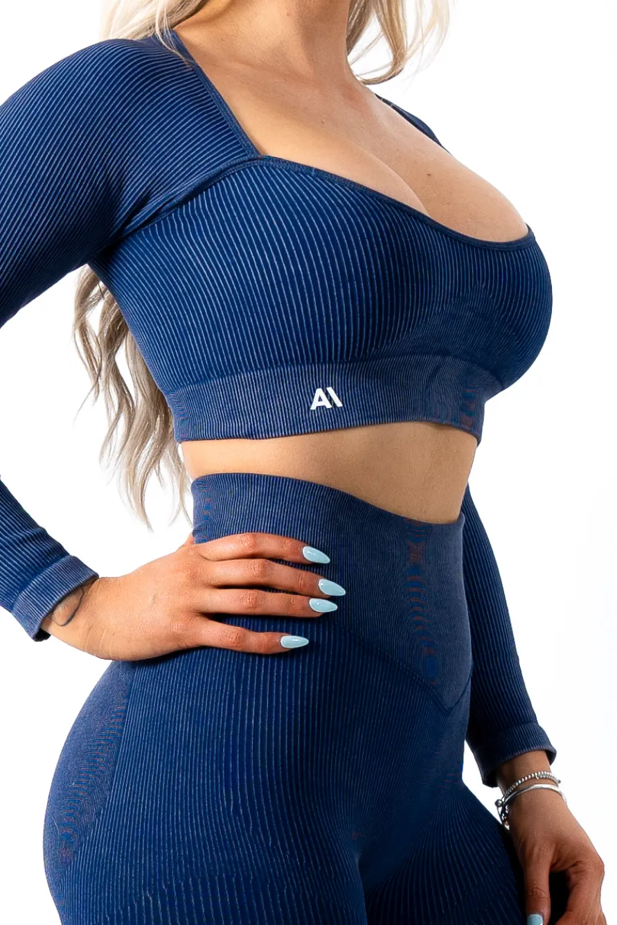 Ruby Rib Long Sleeve Crop Top Navy