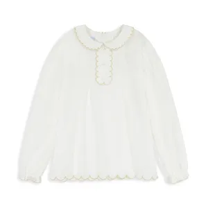 Scallop Trim Blouse -- Ivory w/ Taupe