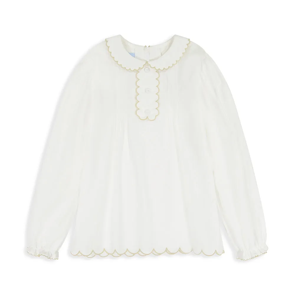 Scallop Trim Blouse -- Ivory w/ Taupe