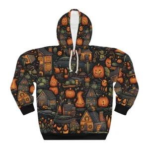 Scary Town Pullover Hoodie with Faux Embroidery Unisex Pullover Hoodie