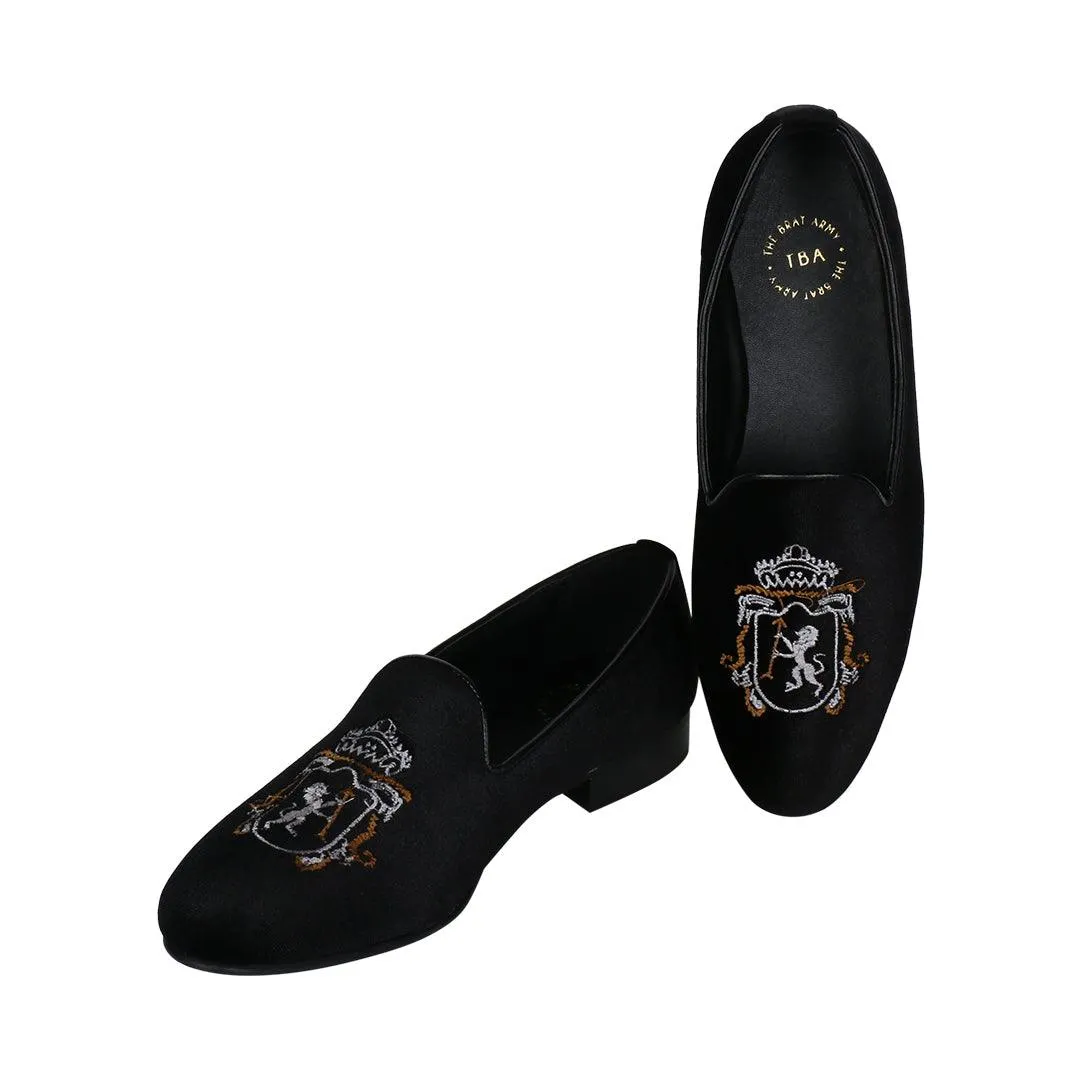 Schull Black Velvet Slip Ons
