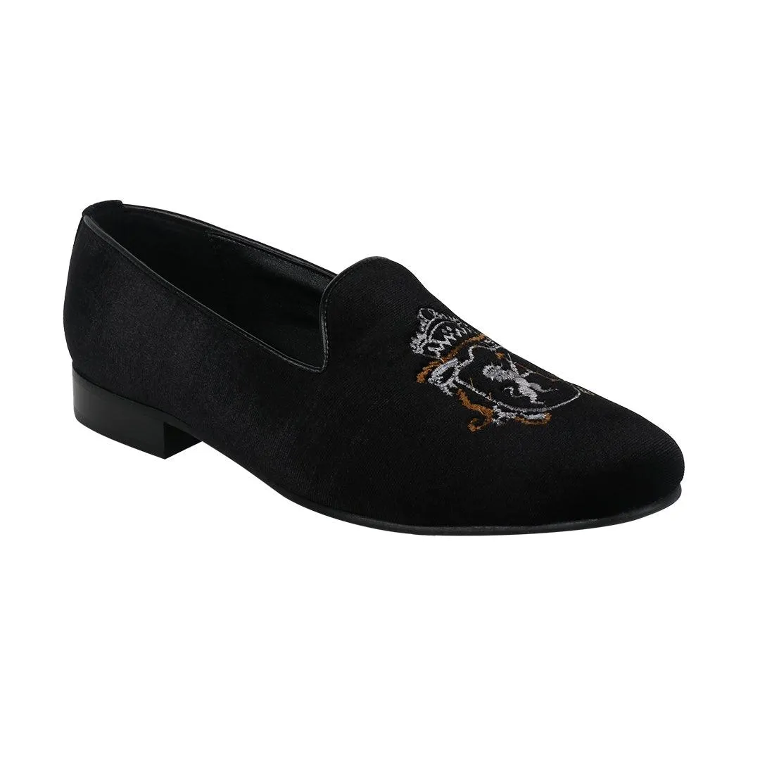 Schull Black Velvet Slip Ons
