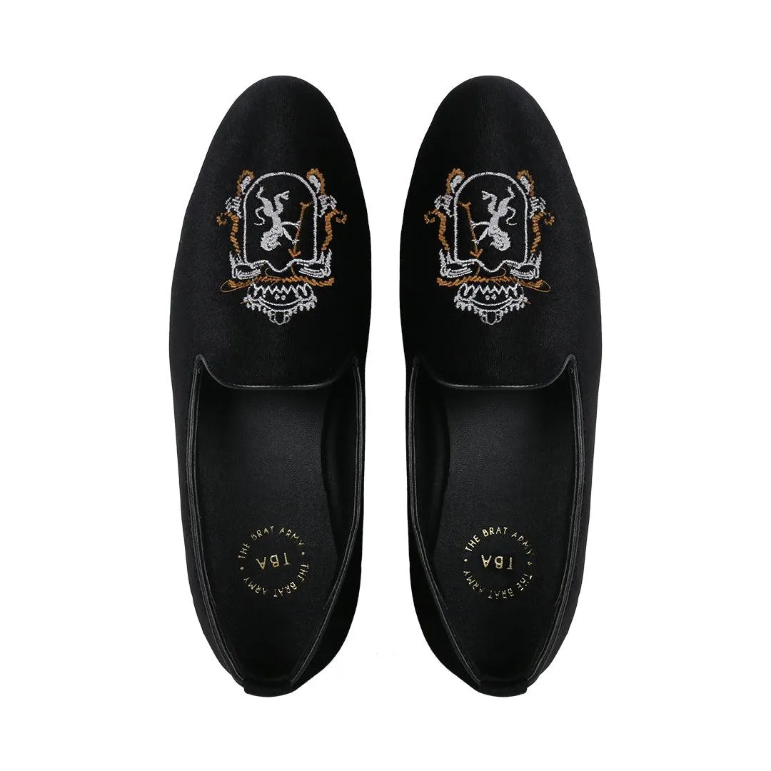 Schull Black Velvet Slip Ons