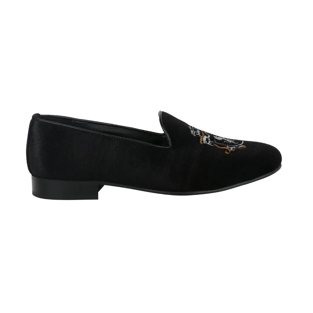 Schull Black Velvet Slip Ons