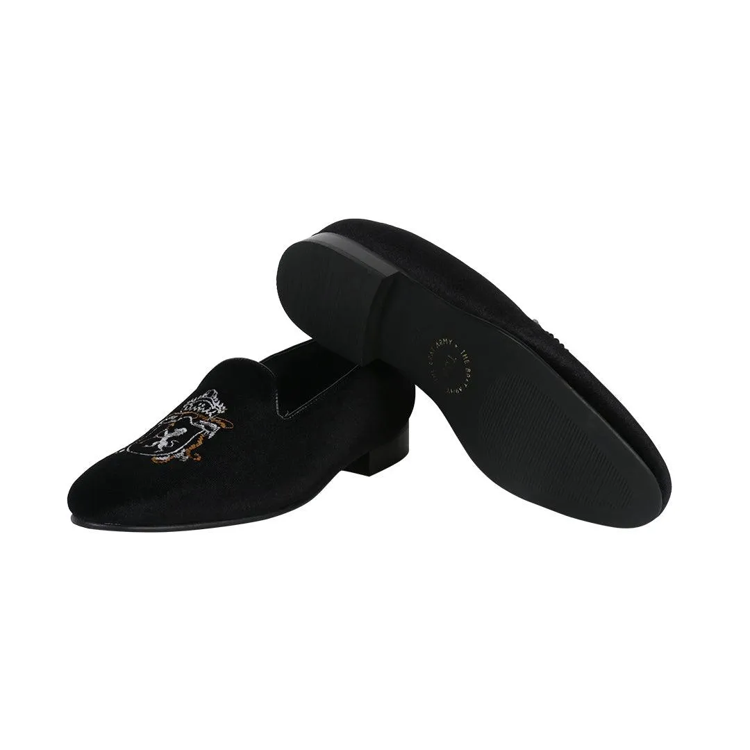 Schull Black Velvet Slip Ons