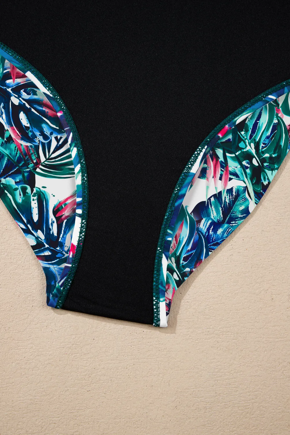 Sea Green Drawstring Tummy Control Mix-and-match 2pcs Tankini Swimsuit