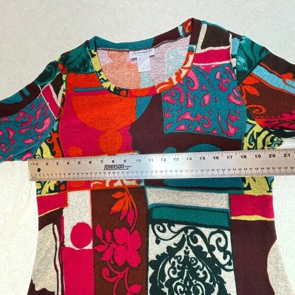 Serengeti Mixed Paisley 3/4 Sleeve Tunic Top/Shift Dress Medium Red Blue Boho
