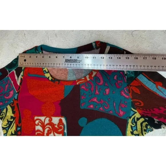 Serengeti Mixed Paisley 3/4 Sleeve Tunic Top/Shift Dress Medium Red Blue Boho