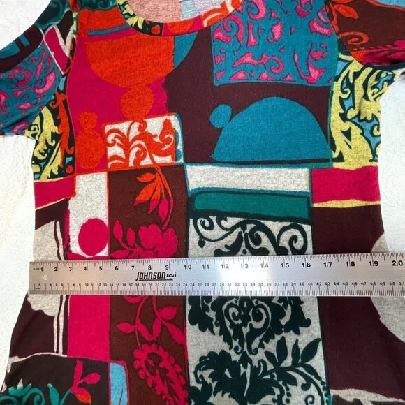 Serengeti Mixed Paisley 3/4 Sleeve Tunic Top/Shift Dress Medium Red Blue Boho