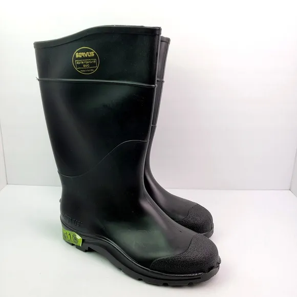 Servus Mens Size 11 Black Rubber Steel Toe Safety Work Boots ASTM F2413-18