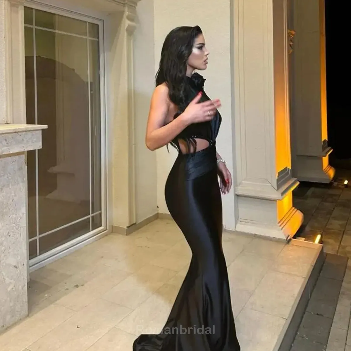 Sexy Halter Mermaid Long Satin Black Bridesmaid Dresses, BG520