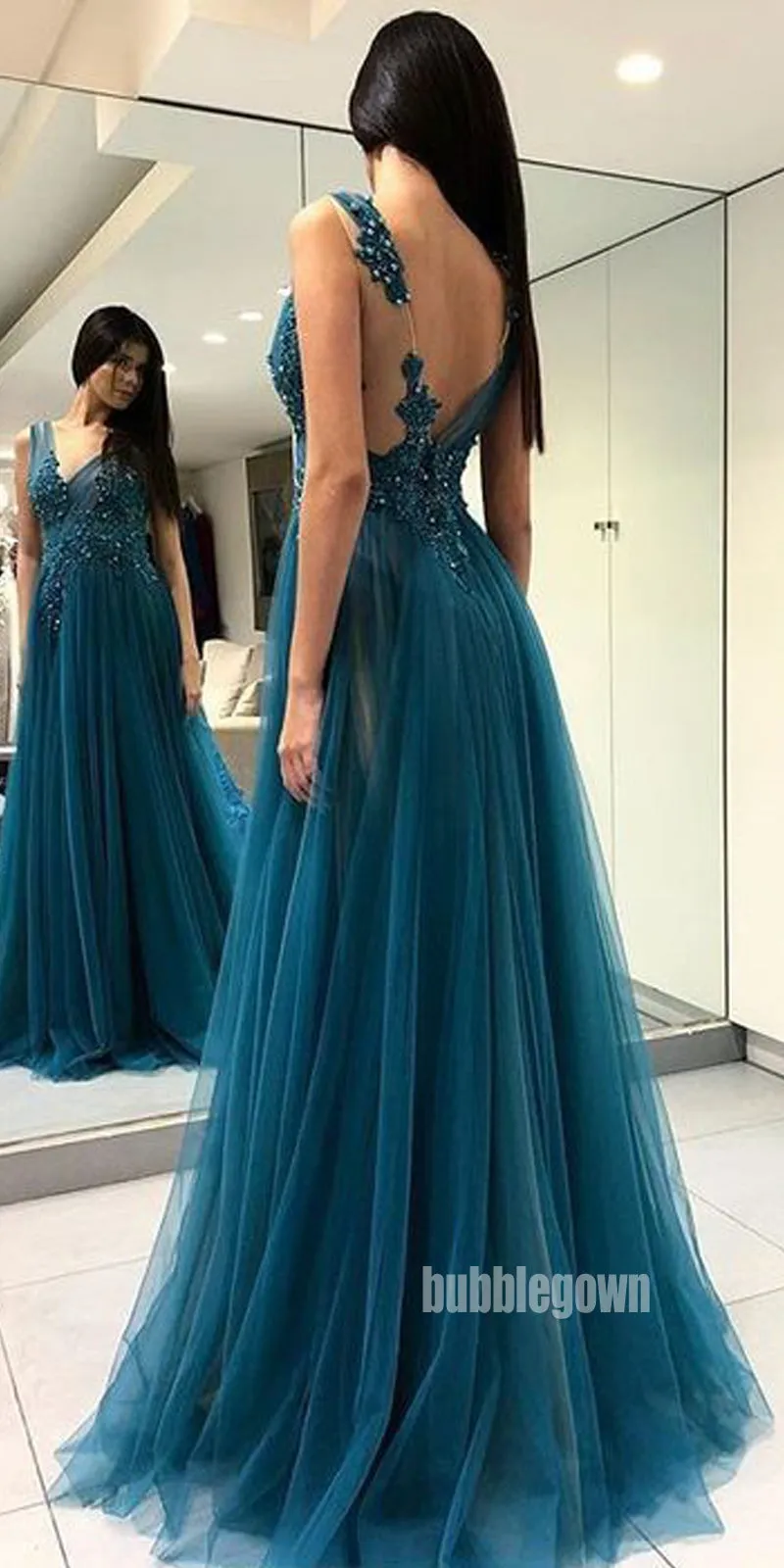 Sexy Navy-blue A-line Split Side Long Prom Dress  FP1198