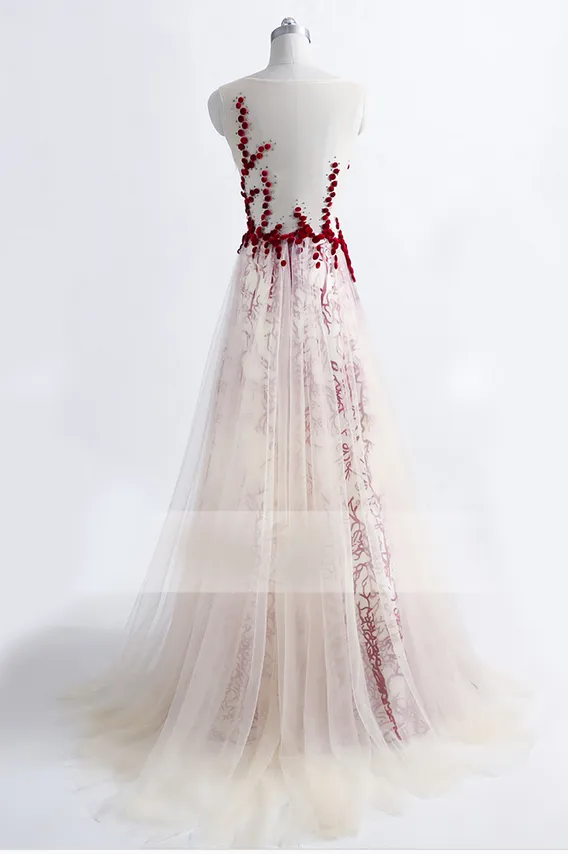 Sexy Transparent Tulle Open Back Formal Evening Dress Custom Made,Evening Party Dress,PDY0290