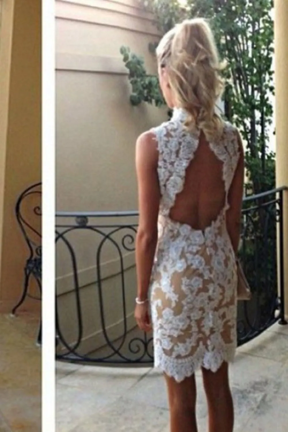 Short Lace Sheath Open Back Simple Pretty Homecoming Dresses K61